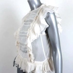 Ulla Johnson Corinna Cream Lace ruffled COTTON, SILK top